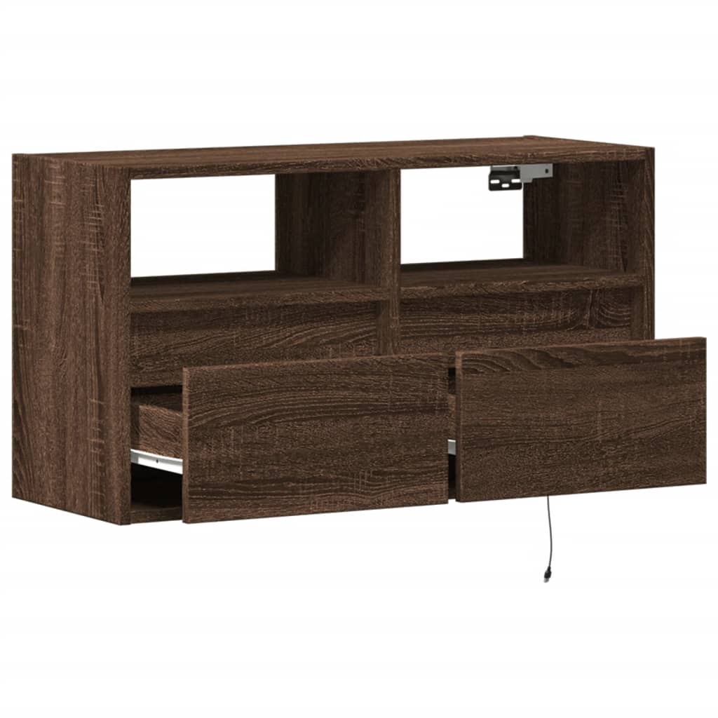 TV-Wandschrank mit LED-Beleuchtung Braun Eiche-Optik 80x31x45cm