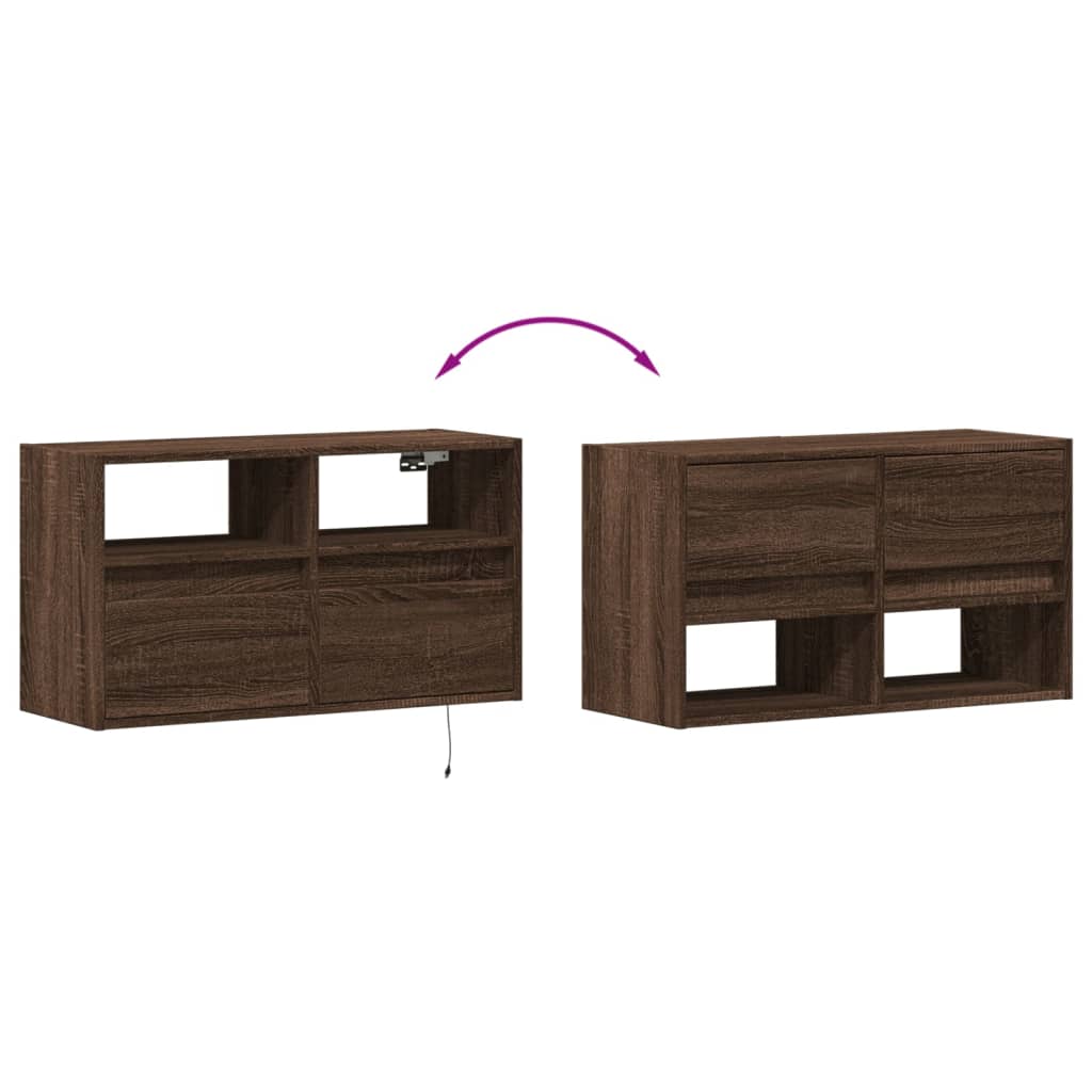 TV-Wandschrank mit LED-Beleuchtung Braun Eiche-Optik 80x31x45cm