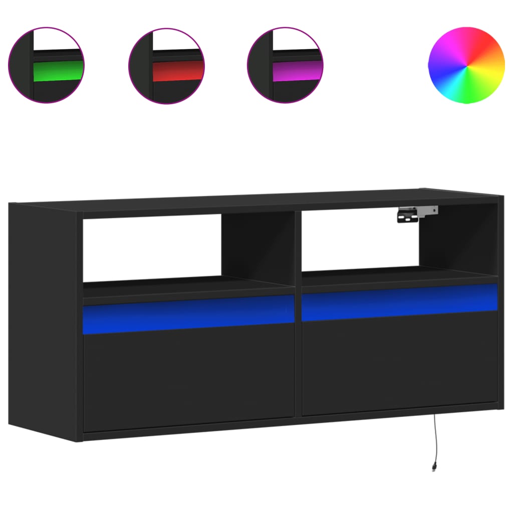 TV-Wandschrank mit LED-Beleuchtung Schwarz 100x31x45 cm