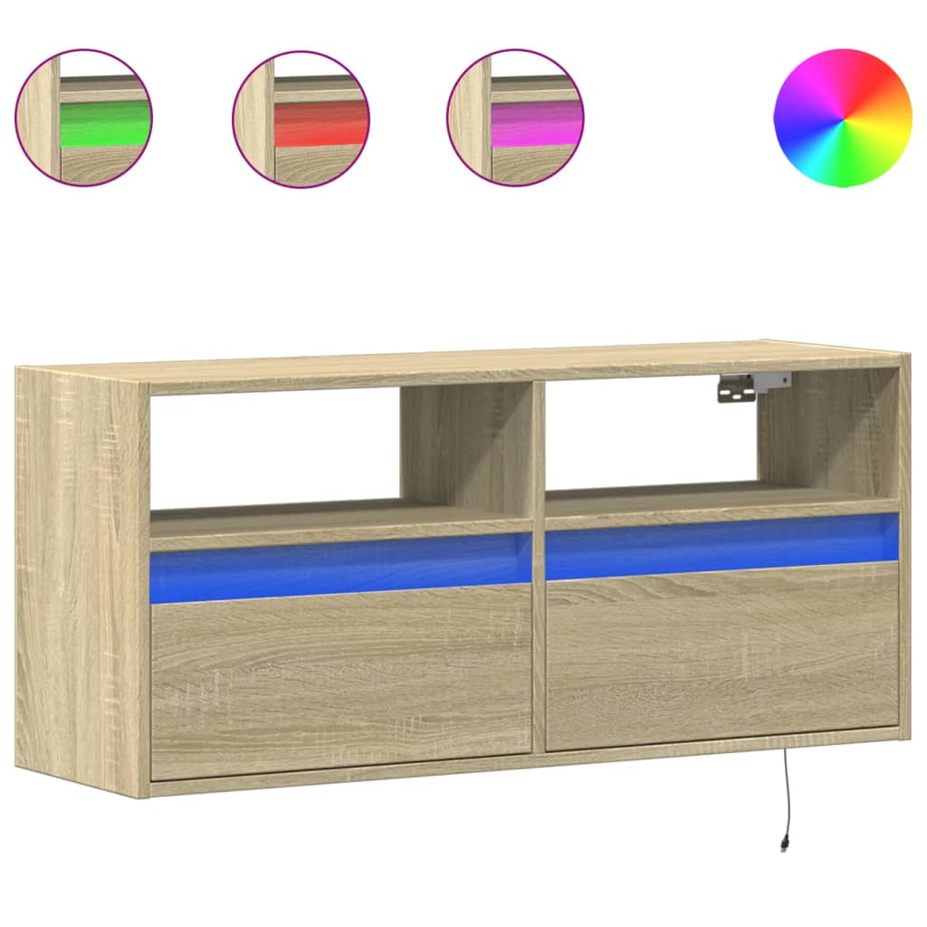 TV-Wandschrank mit LED-Beleuchtung Sonoma-Eiche 100x31x45 cm