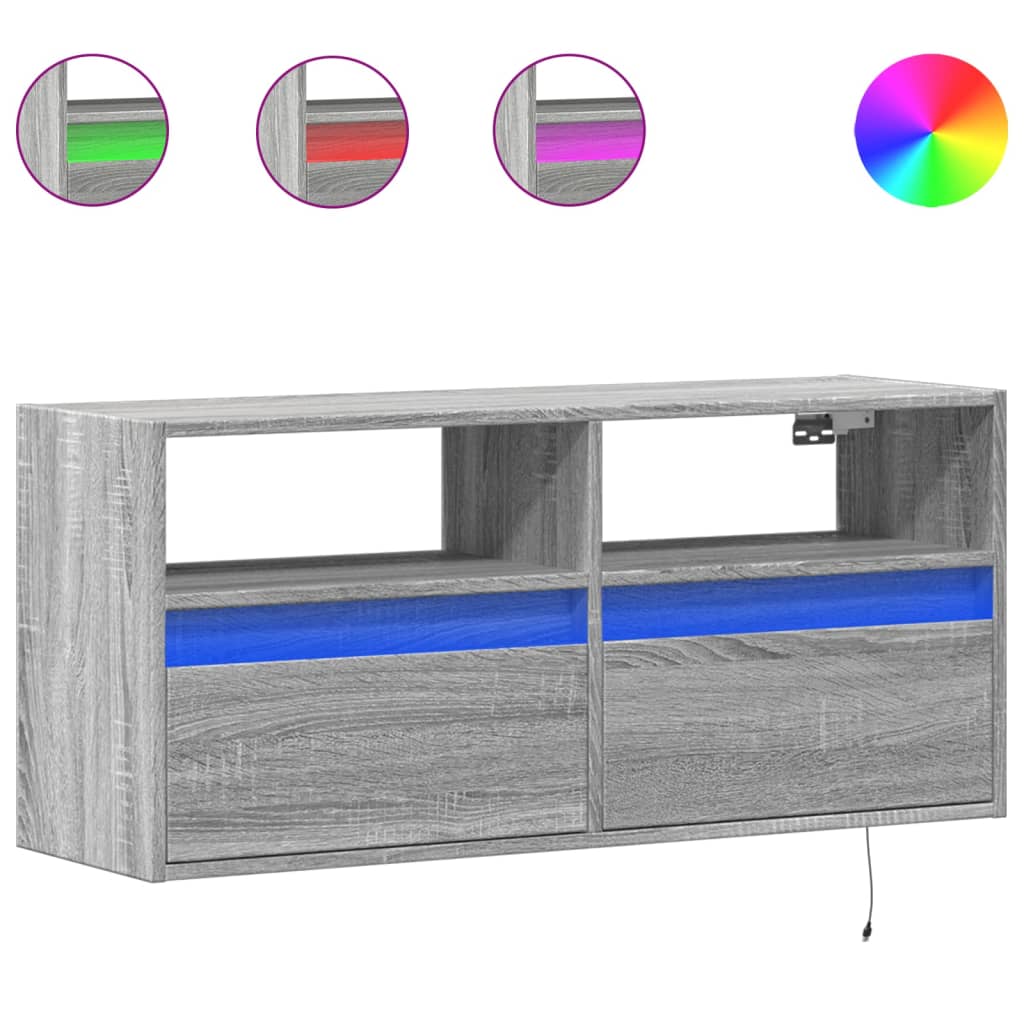 TV-Wandschrank mit LED-Beleuchtung Grau Sonoma 100x31x45 cm