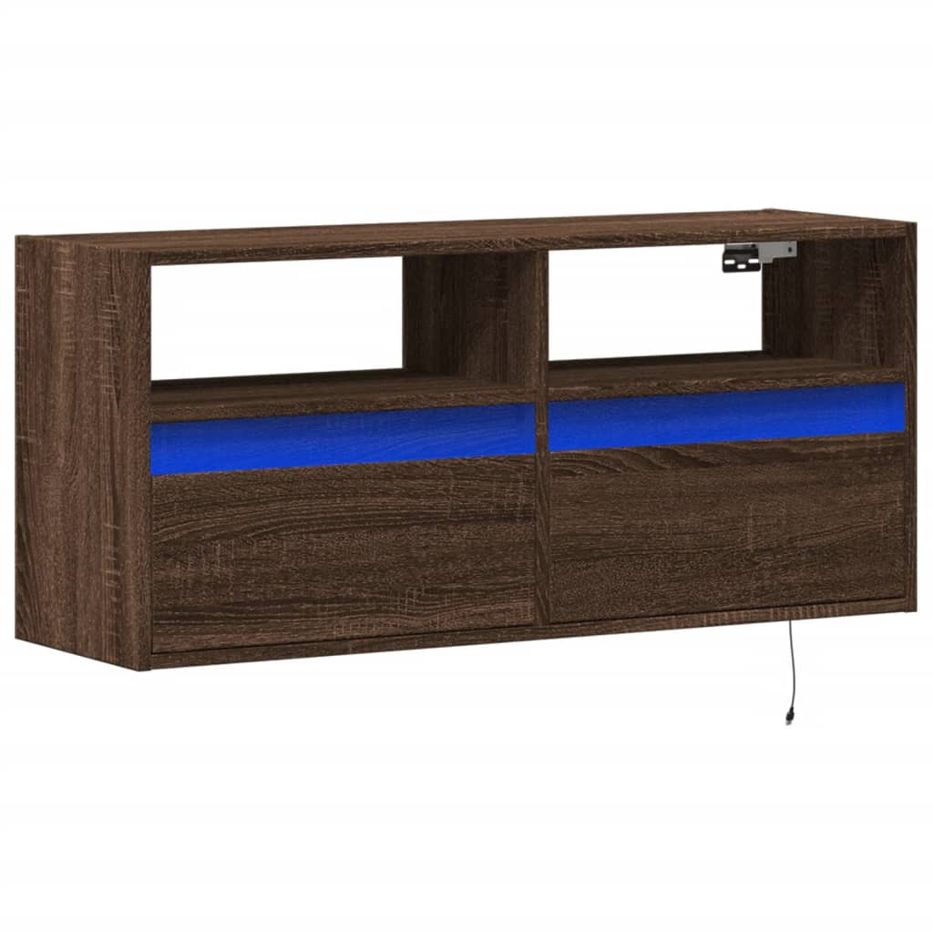 TV-Wandschrank LED-Beleuchtung Braun Eichen-Optik 100x31x45 cm