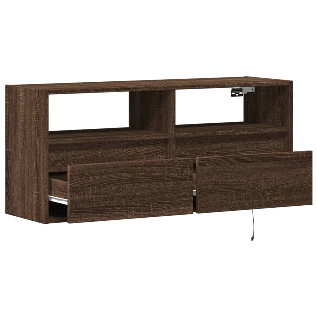 TV-Wandschrank LED-Beleuchtung Braun Eichen-Optik 100x31x45 cm