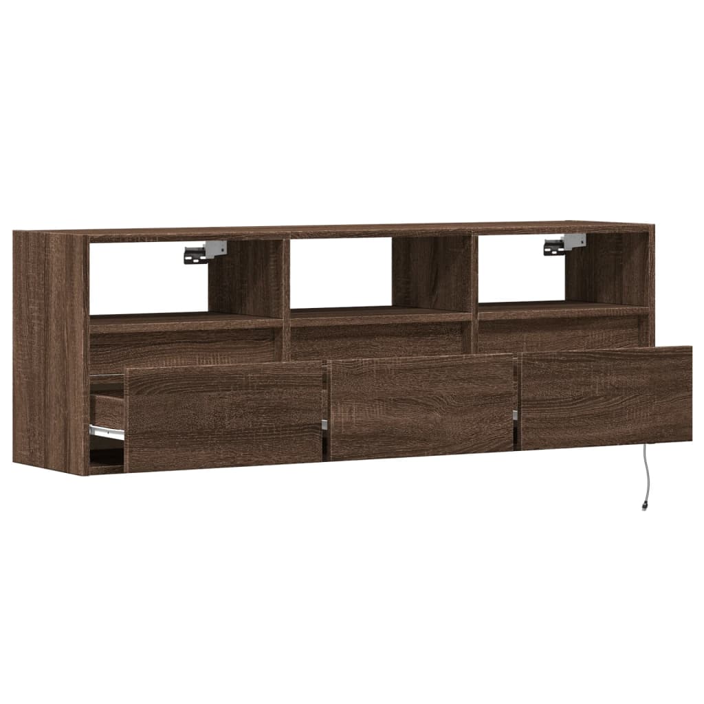 TV-Wandschrank LED-Beleuchtung Braun Eichen-Optik 130x31x45 cm