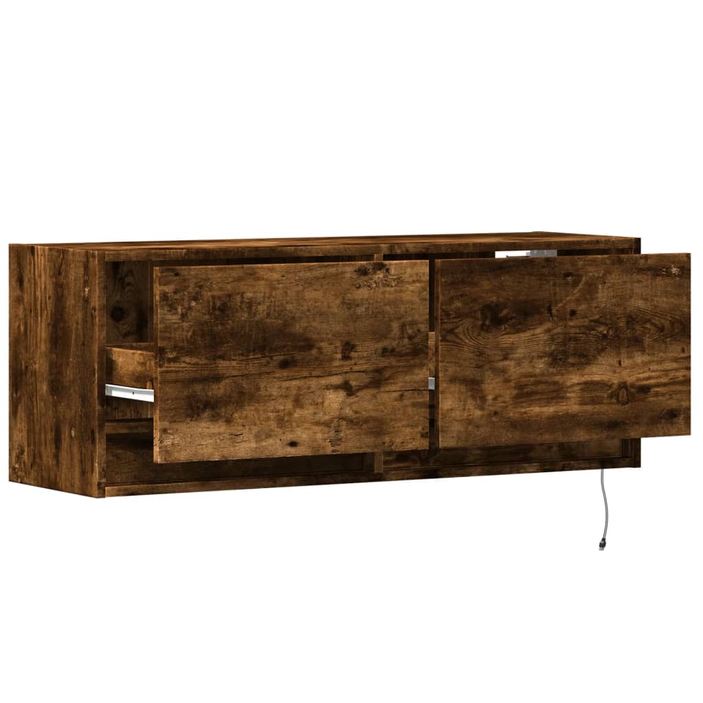 TV-Wandschrank mit LED-Beleuchtung Räuchereiche 100x31x35 cm