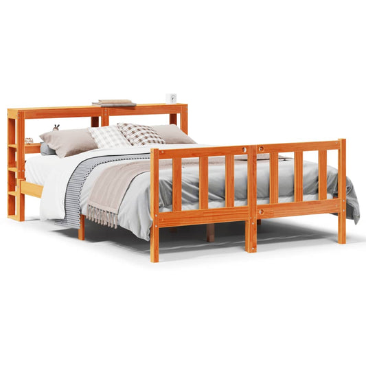 Bettgestell mit Kopfteil ohne Matratze Wachsbraun 135x190 cm