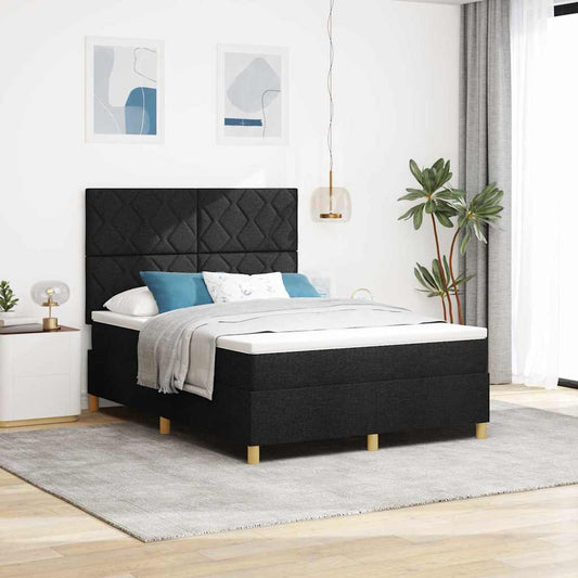 Boxspringbett mit Kopfteil Schwarz 140 x 200 cm Stoff