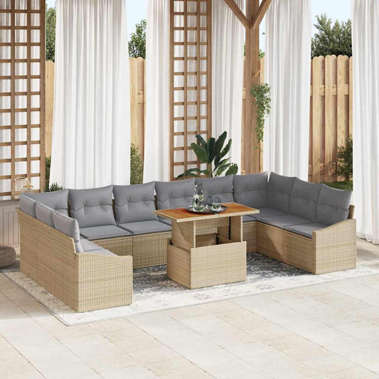 Garten Essgruppe mit Kissen mit Kissen 11 pcs Beige und Grau