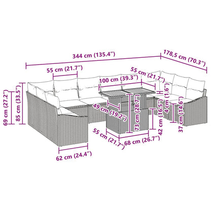 Garten Essgruppe mit Kissen mit Kissen 11 pcs Schwarz und Braun