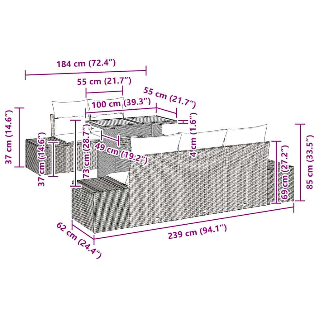 Garten Essgruppe mit Kissen mit Kissen 6 pcs Schwarz und Creme