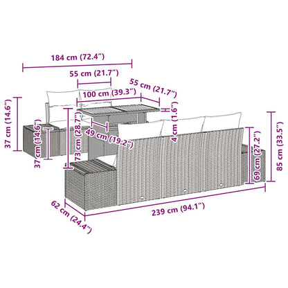 Garten Essgruppe mit Kissen mit Kissen 6 pcs Schwarz und Creme