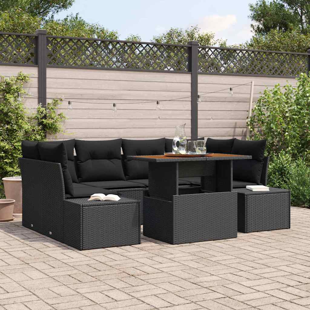 Garten Essgruppe mit Kissen mit Kissen 7 pcs Schwarz und Braun