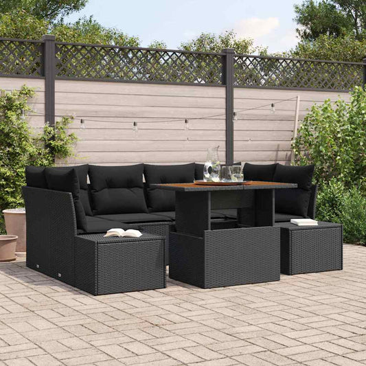 Garten Essgruppe mit Kissen mit Kissen 7 pcs Schwarz und Braun
