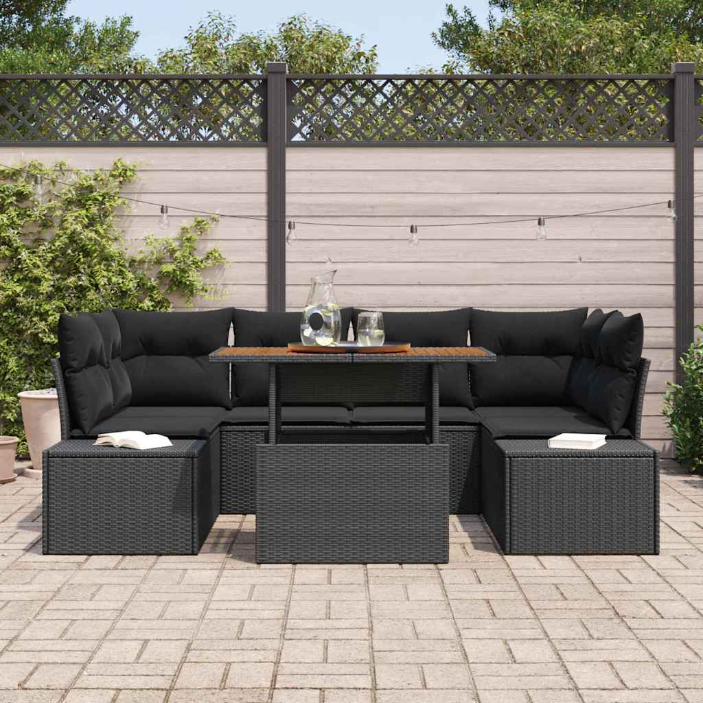 Garten Essgruppe mit Kissen mit Kissen 7 pcs Schwarz und Braun