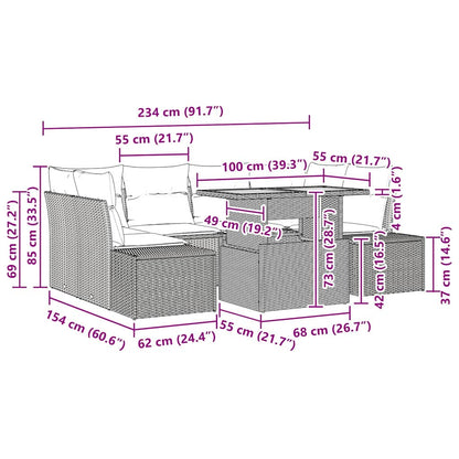 Garten Essgruppe mit Kissen mit Kissen 7 pcs Schwarz und Braun
