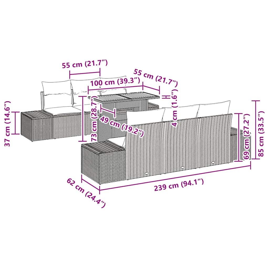 Garten Essgruppe mit Kissen mit Kissen 8 pcs Grau und Braun