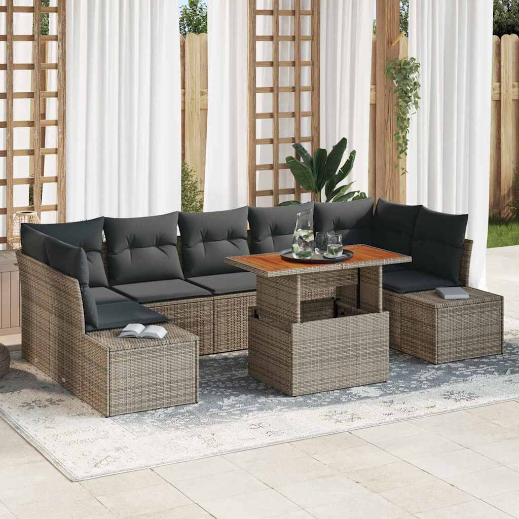 Garten Essgruppe mit Kissen mit Kissen 8 pcs Grau und Braun