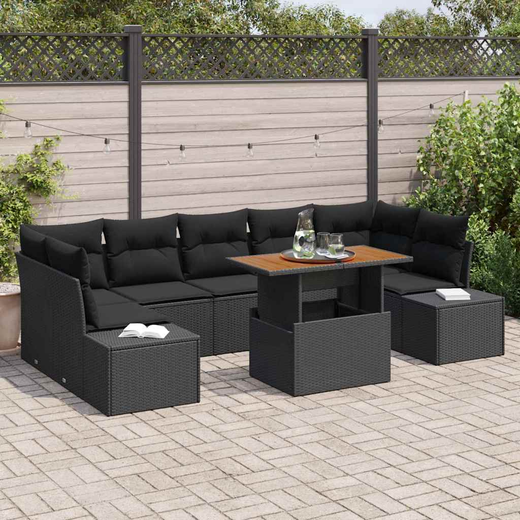 Garten Essgruppe mit Kissen mit Kissen 8 pcs Schwarz und Braun