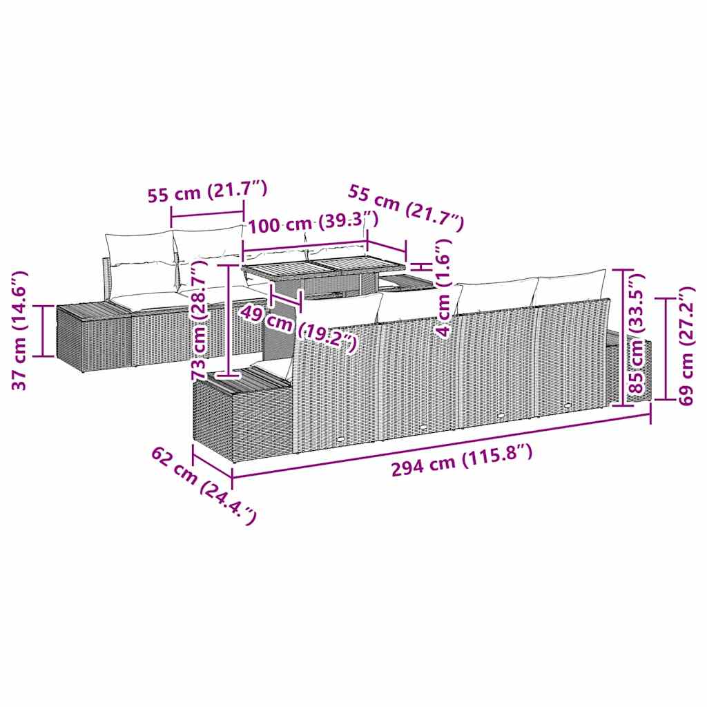 Garten Essgruppe mit Kissen mit Kissen 9 pcs Beige und Grau