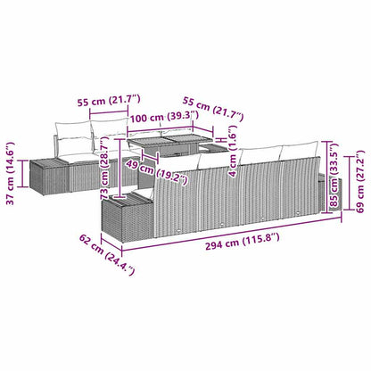 Garten Essgruppe mit Kissen mit Kissen 9 pcs Beige und Grau