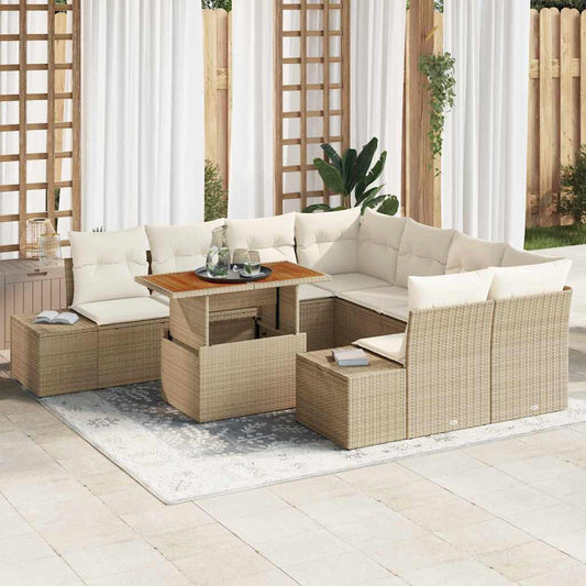 Garten Essgruppe mit Kissen mit Kissen 9 pcs Beige und Creme