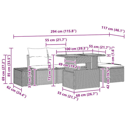 Garten Essgruppe mit Kissen 6 pcs Schwarz und Braun