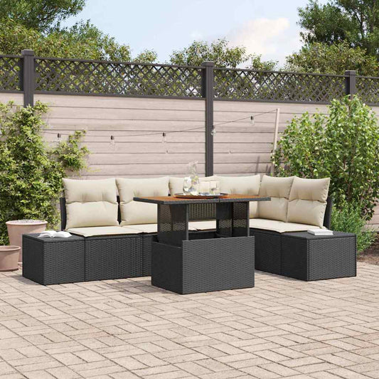 Garten Essgruppe mit Kissen mit Kissen 6 pcs Schwarz und Creme