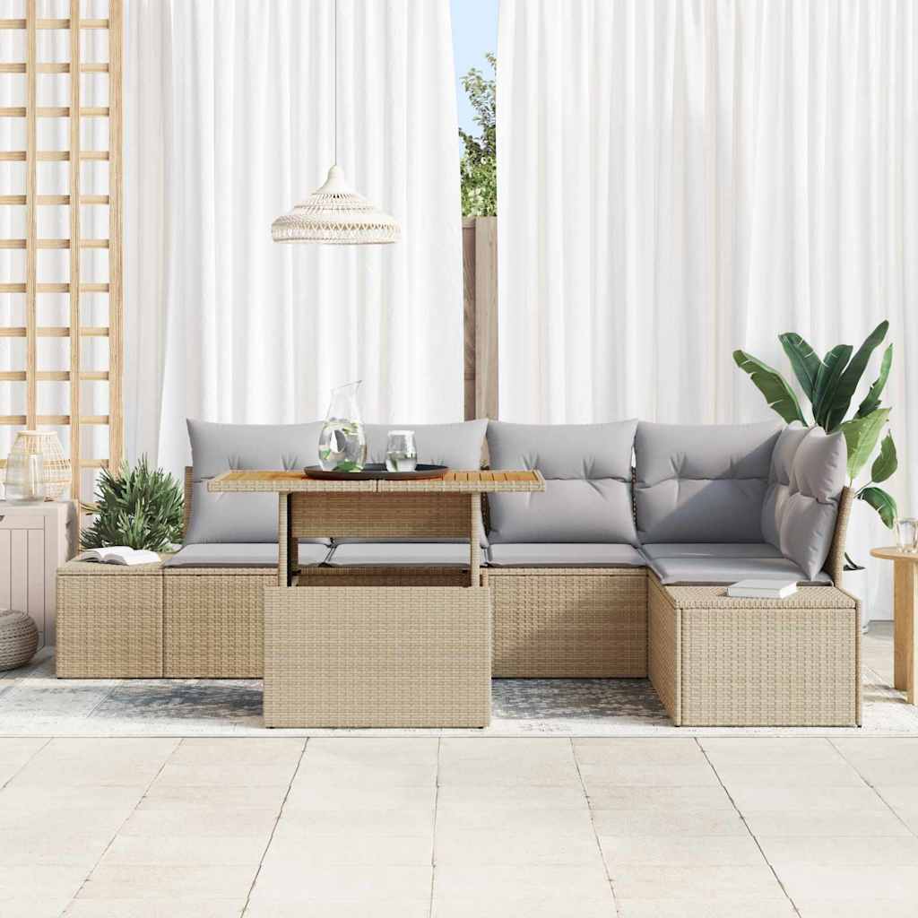 Garten Essgruppe mit Kissen mit Kissen 6 pcs Beige und Grau