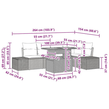 Garten Essgruppe mit Kissen mit Kissen 6 pcs Schwarz und Braun