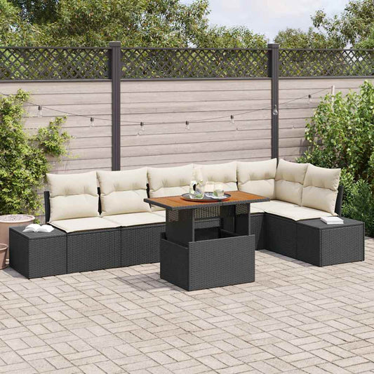 Garten Essgruppe mit Kissen mit Kissen 7 pcs Schwarz und Creme