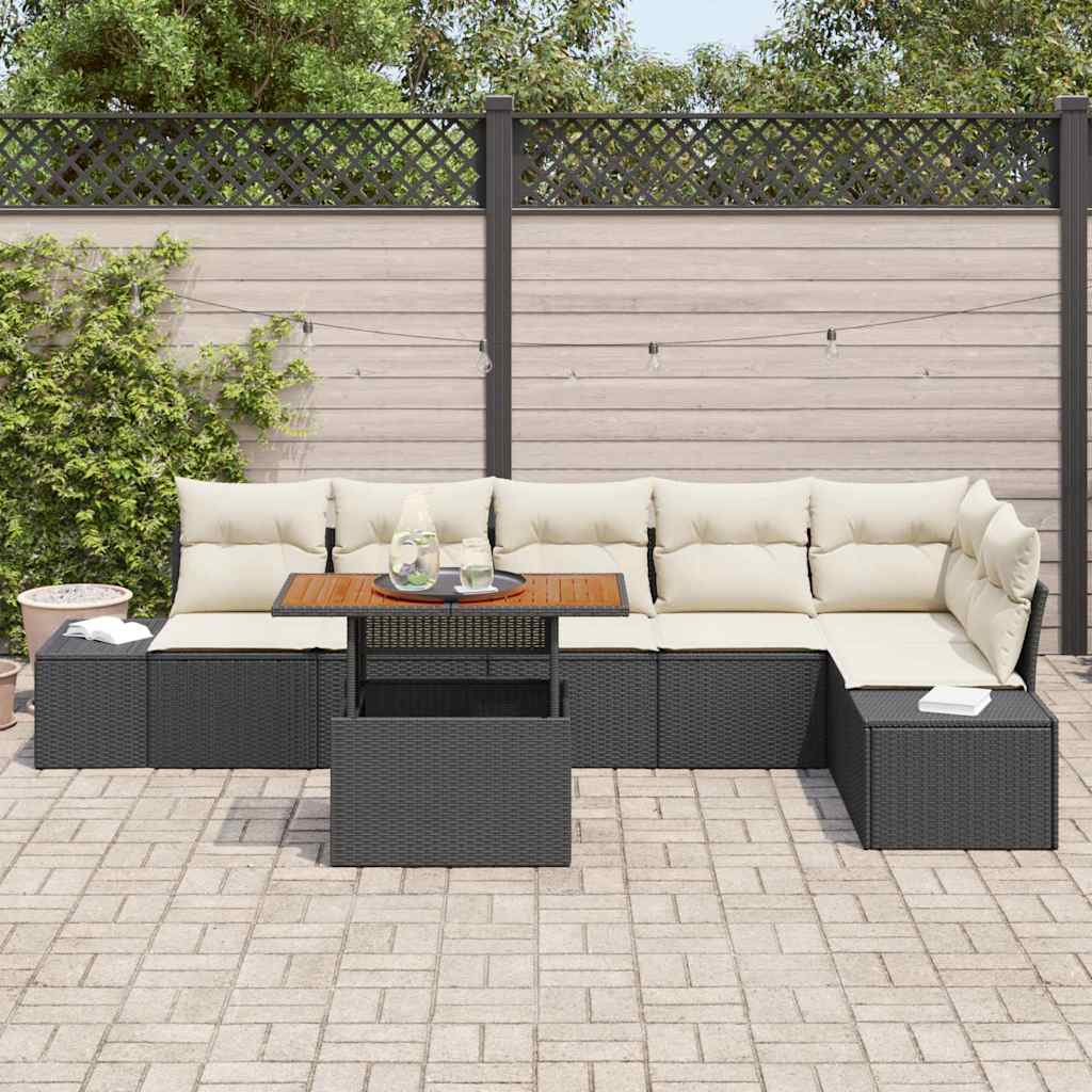 Garten Essgruppe mit Kissen mit Kissen 7 pcs Schwarz und Creme