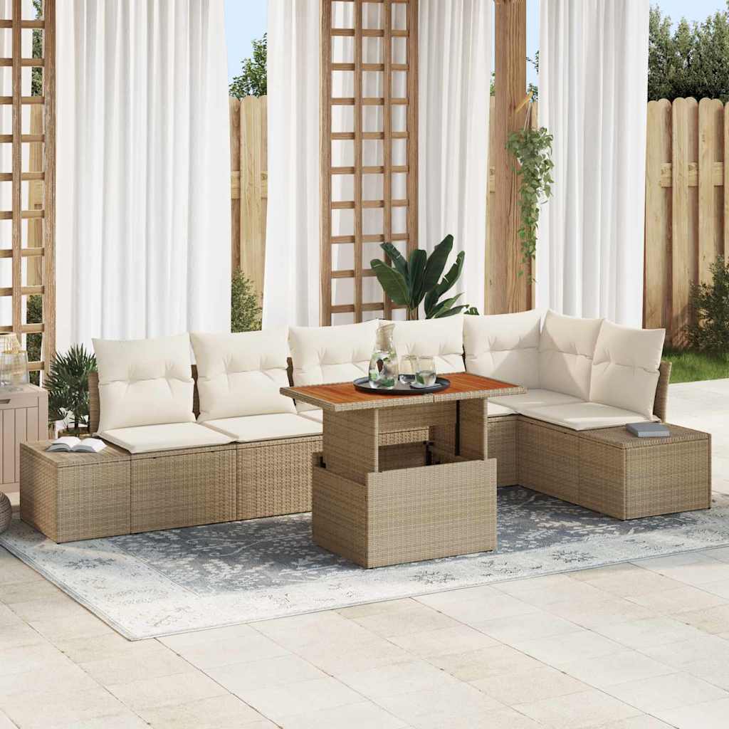 Garten Essgruppe mit Kissen mit Kissen 7 pcs Beige und Creme
