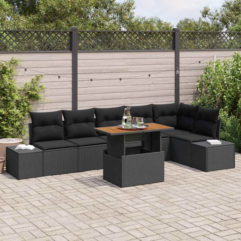 Garten Essgruppe mit Kissen mit Kissen 7 pcs Schwarz und Braun