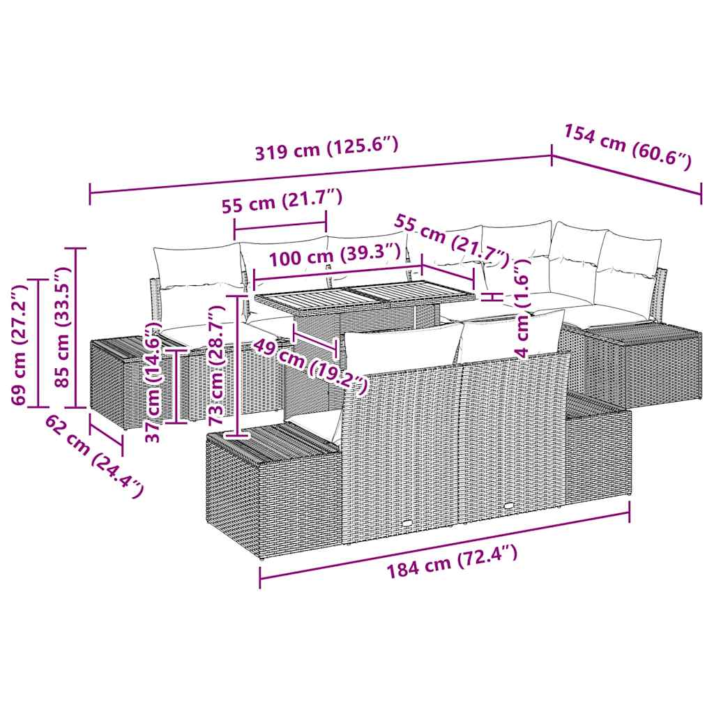 Garten Essgruppe mit Kissen mit Kissen 9 pcs Beige und Grau