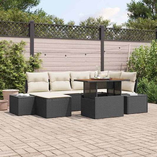 Garten Essgruppe mit Kissen 7 pcs Schwarz und Creme