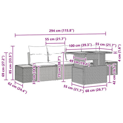 Garten Essgruppe mit Kissen mit Kissen 5 pcs Grau und Braun