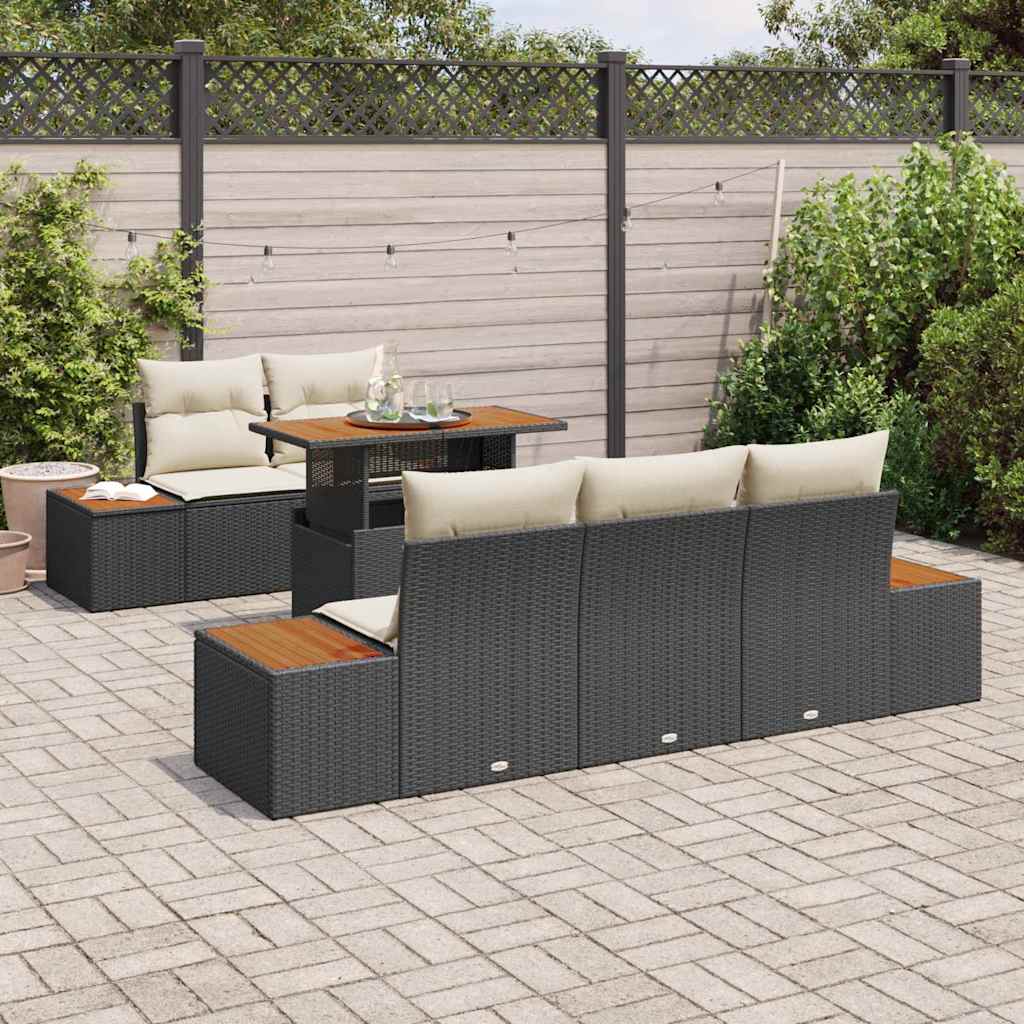 Garten Essgruppe mit Kissen mit Kissen 6 pcs Schwarz und Beige