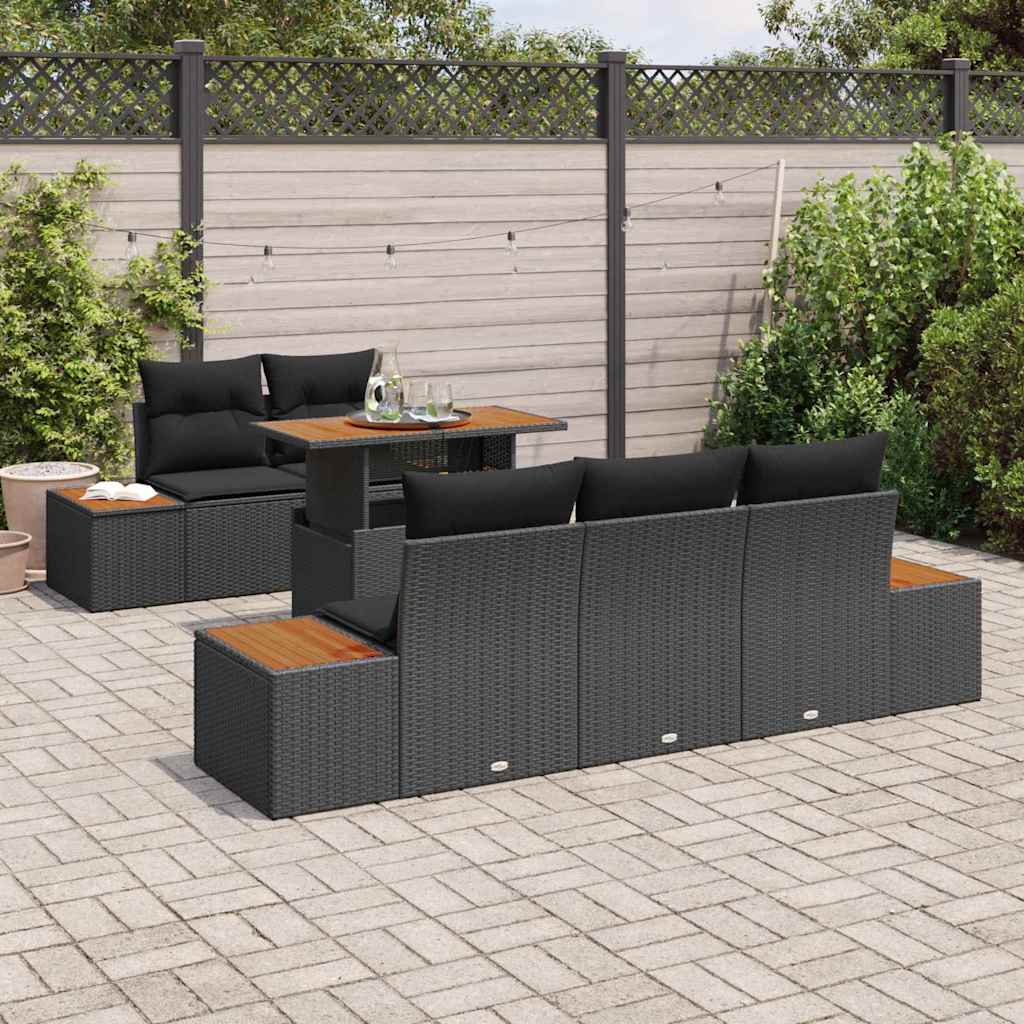Garten Essgruppe mit Kissen mit Kissen 6 pcs Schwarz und Braun