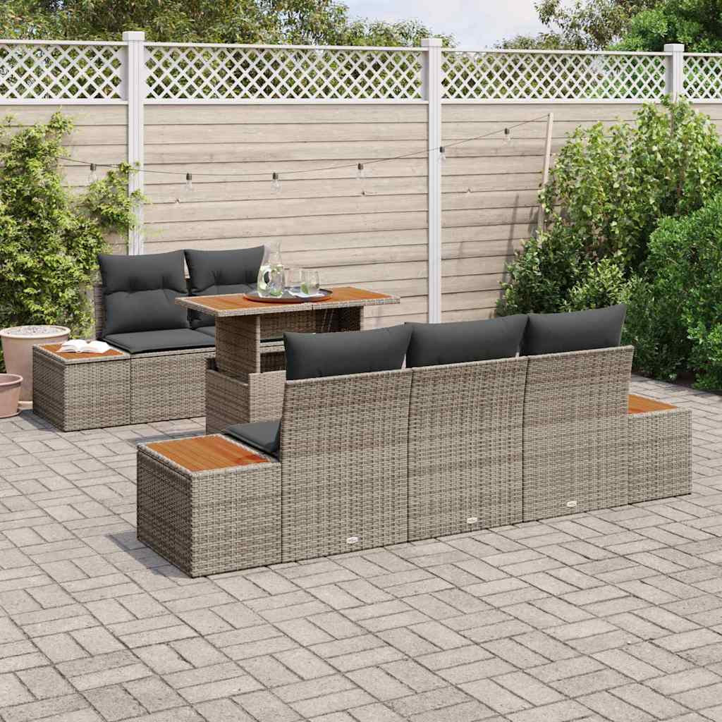 Garten Essgruppe mit Kissen mit Kissen 6 pcs Grau und Braun