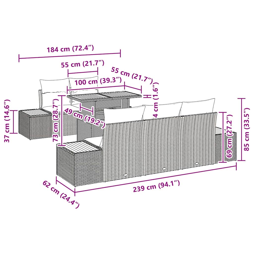 Garten Essgruppe mit Kissen mit Kissen 6 pcs Grau und Braun