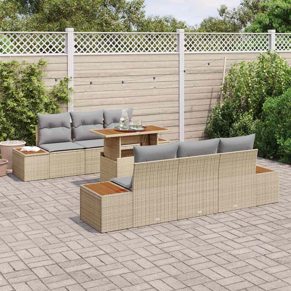 Garten Essgruppe mit Kissen mit Kissen 7 pcs Beige und Grau