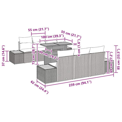 Garten Essgruppe mit Kissen mit Kissen 7 pcs Beige und Grau