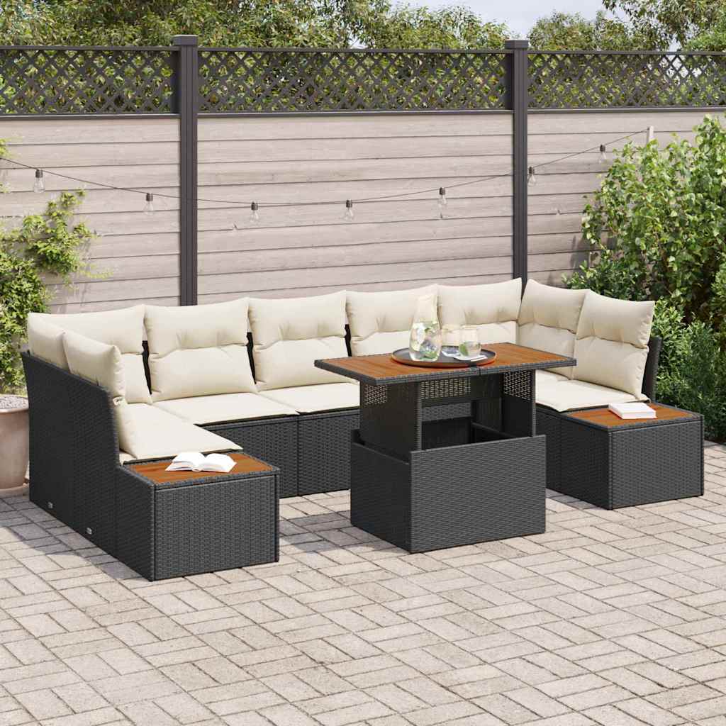 Garten Essgruppe mit Kissen mit Kissen 8 pcs Schwarz und Beige