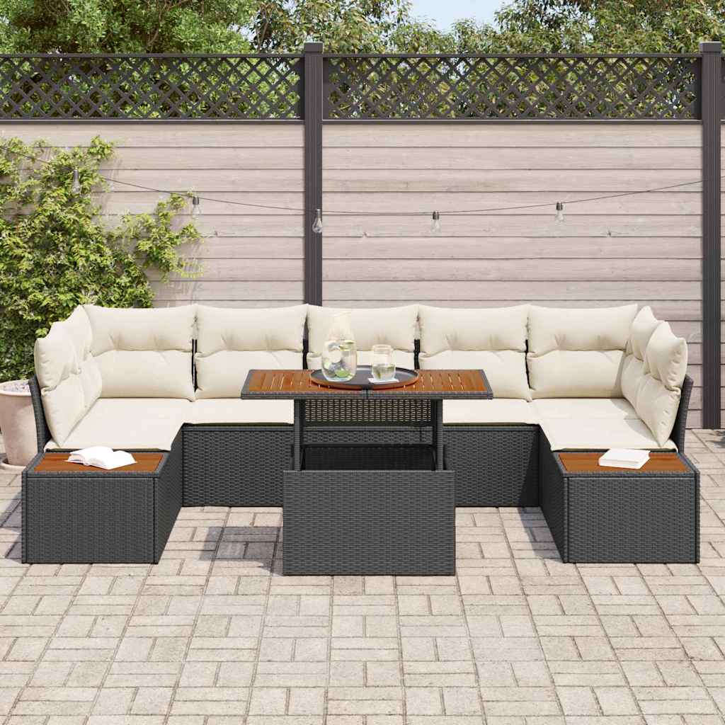 Garten Essgruppe mit Kissen mit Kissen 8 pcs Schwarz und Beige
