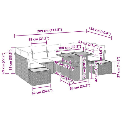 Garten Essgruppe mit Kissen mit Kissen 8 pcs Schwarz und Beige