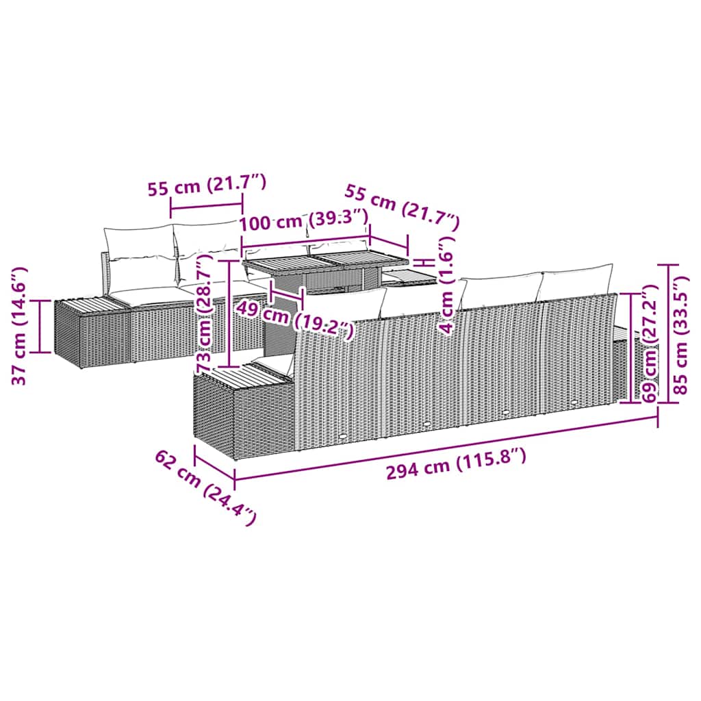 Garten Essgruppe mit Kissen mit Kissen 9 pcs Beige und Creme