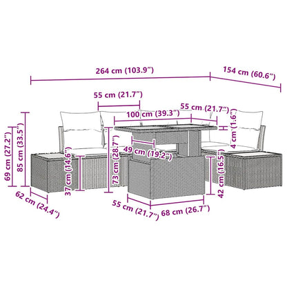Garten Essgruppe mit Kissen mit Kissen 6 pcs Grau und Braun
