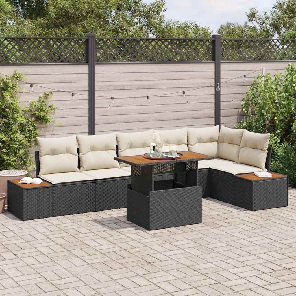 Garten Essgruppe mit Kissen mit Kissen 7 pcs Schwarz und Beige