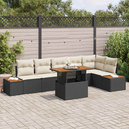 Garten Essgruppe mit Kissen mit Kissen 7 pcs Schwarz und Beige