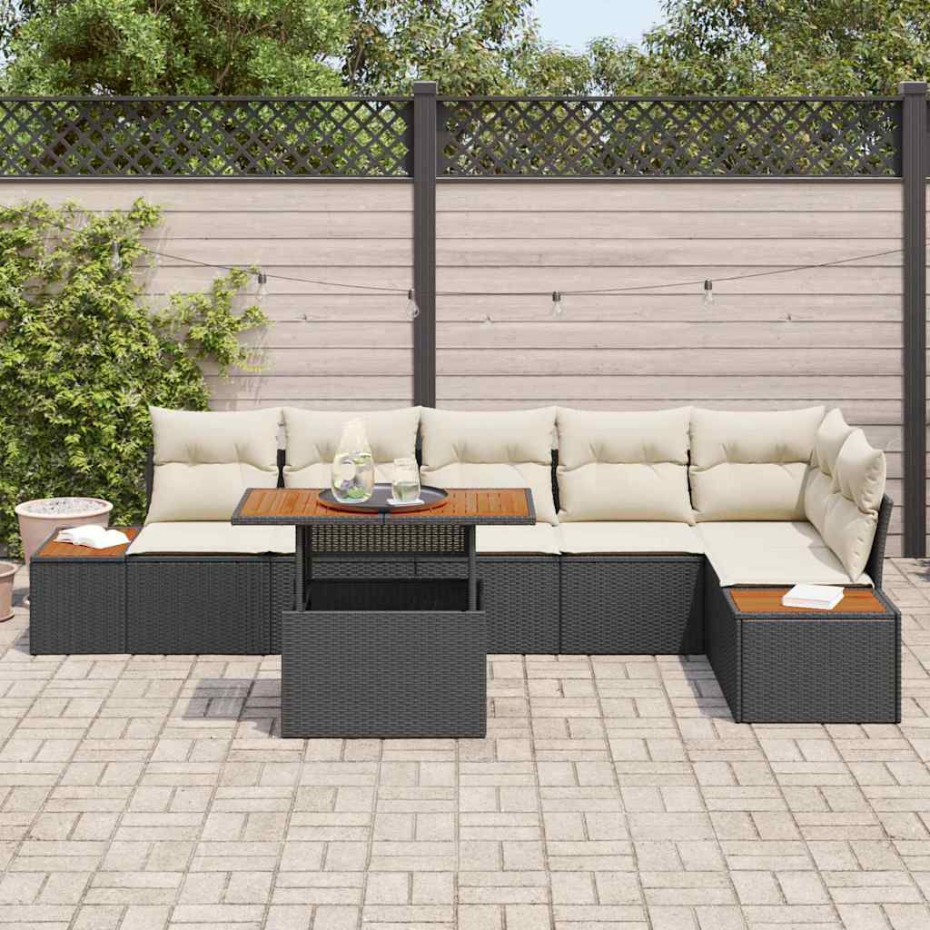 Garten Essgruppe mit Kissen mit Kissen 7 pcs Schwarz und Beige